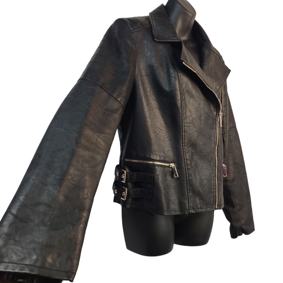 a. n. a  Women's Black Faux Leather Moto Jacket Size L - Picture 6 of 10